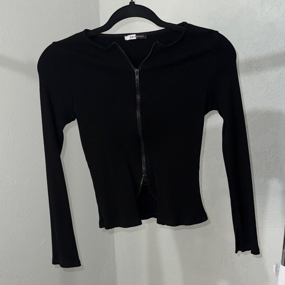 Brandy Melville Black Ribbed Button Down Shirt